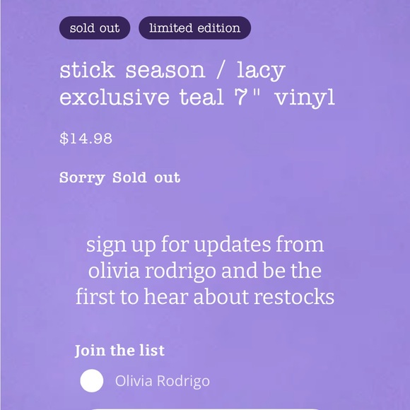 NEW 7” Olivia Rodrigo / Noah Kahan Stick Season / Lacy vinyl - Picture 4 of 5